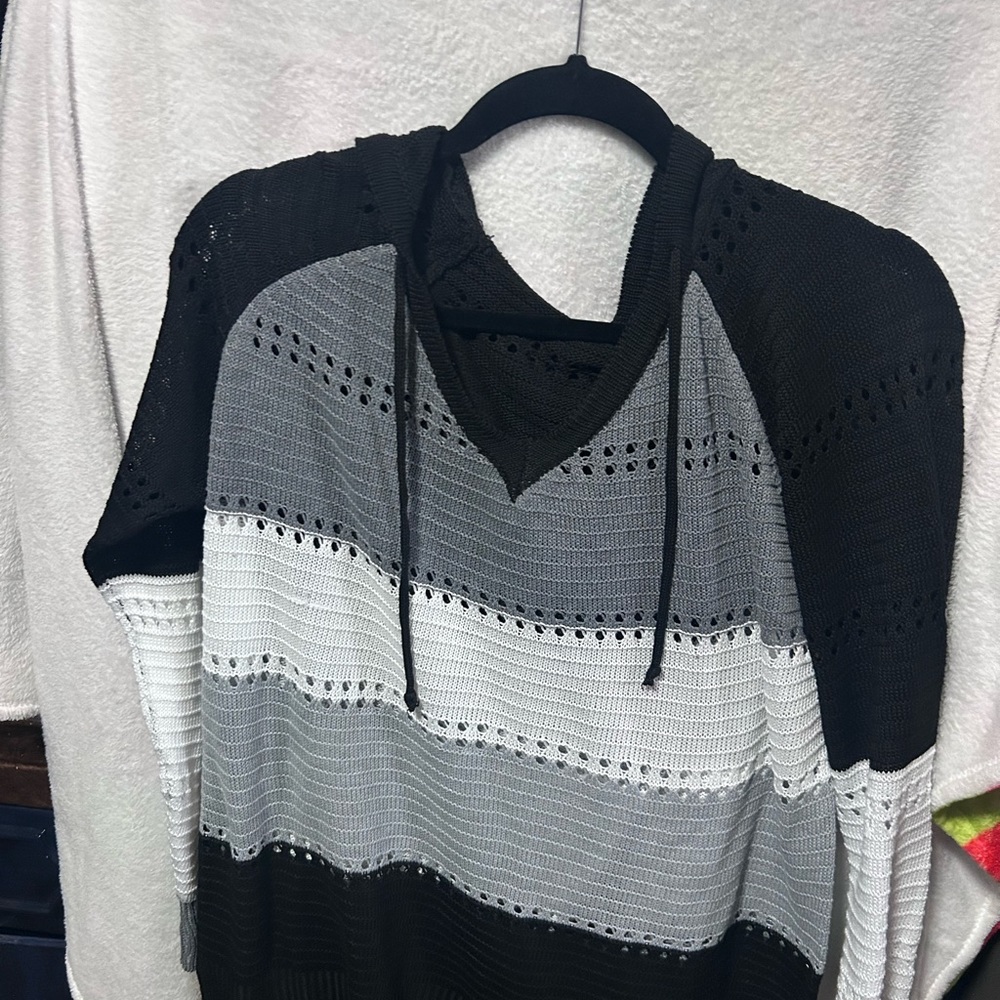 Black, white and Gray sweater with hoodie